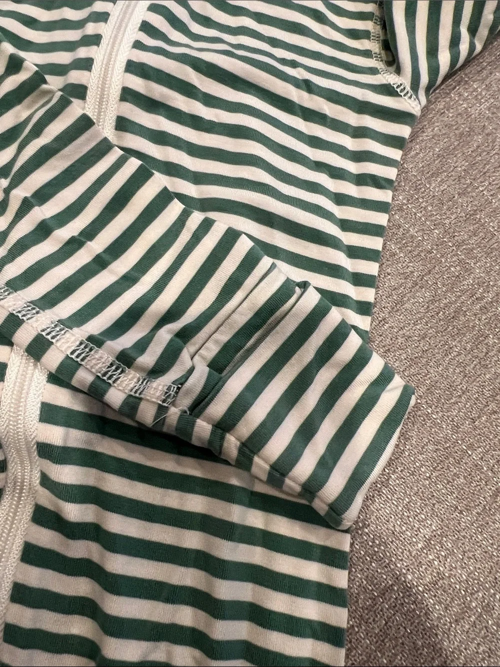 Hanna Andersson Green & White Striped Zip-Up Pajamas